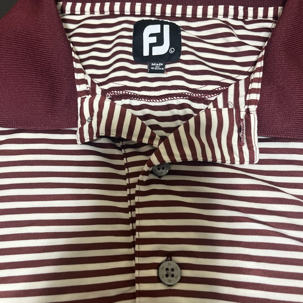Footjoy FJ Men's Striped Burgundy and White Polo Shirt